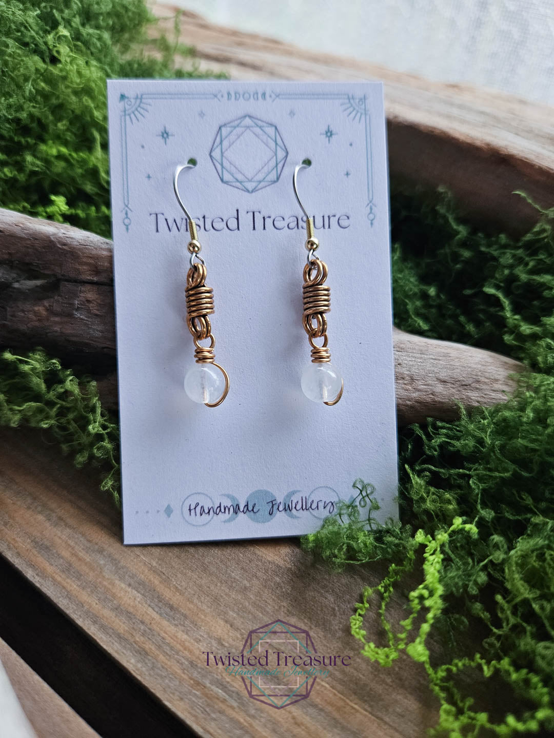 Bronze Curlicue Earrings - Moonstone