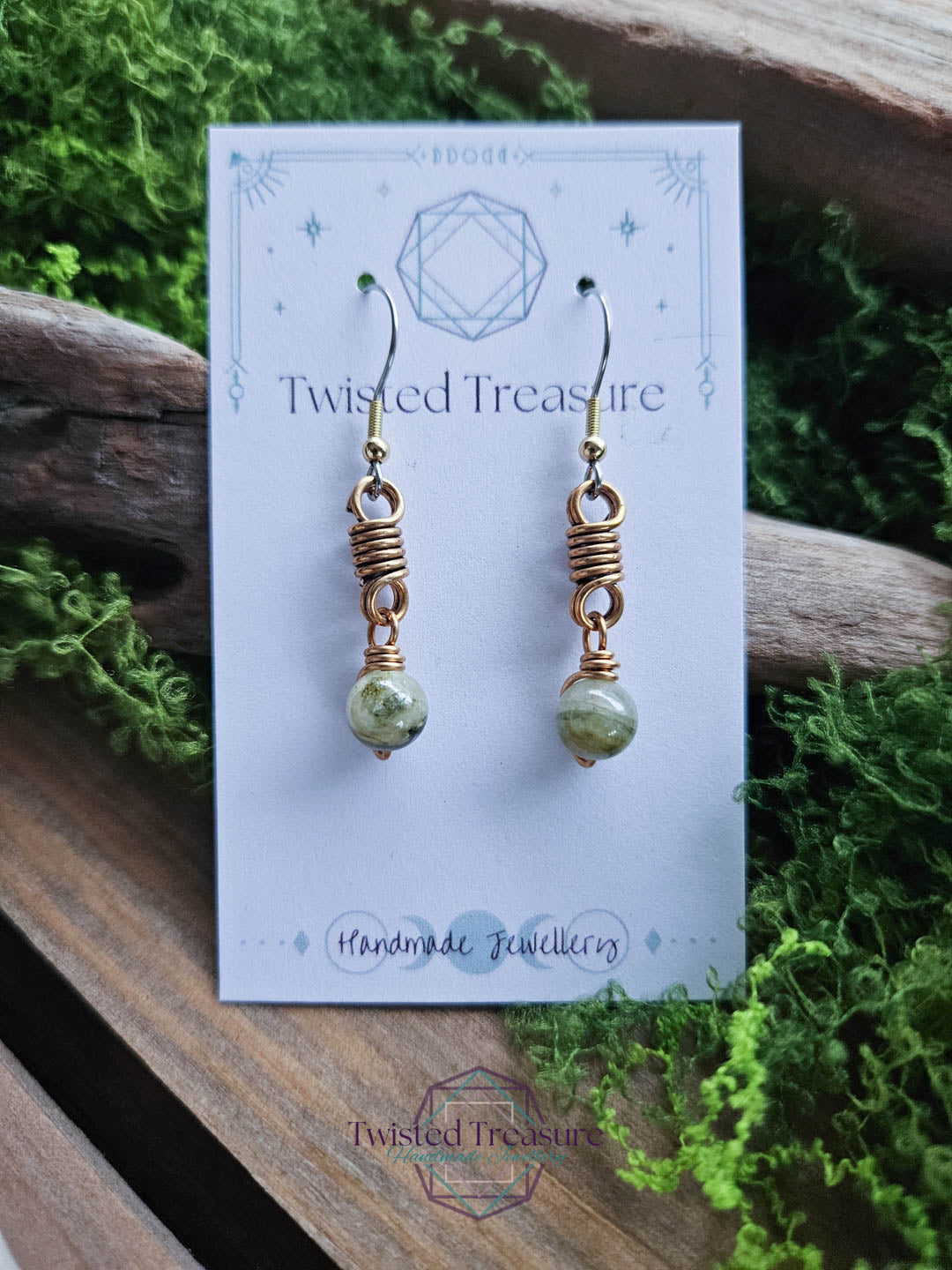 Bronze Curlicue Earrings - Green Tourmaline