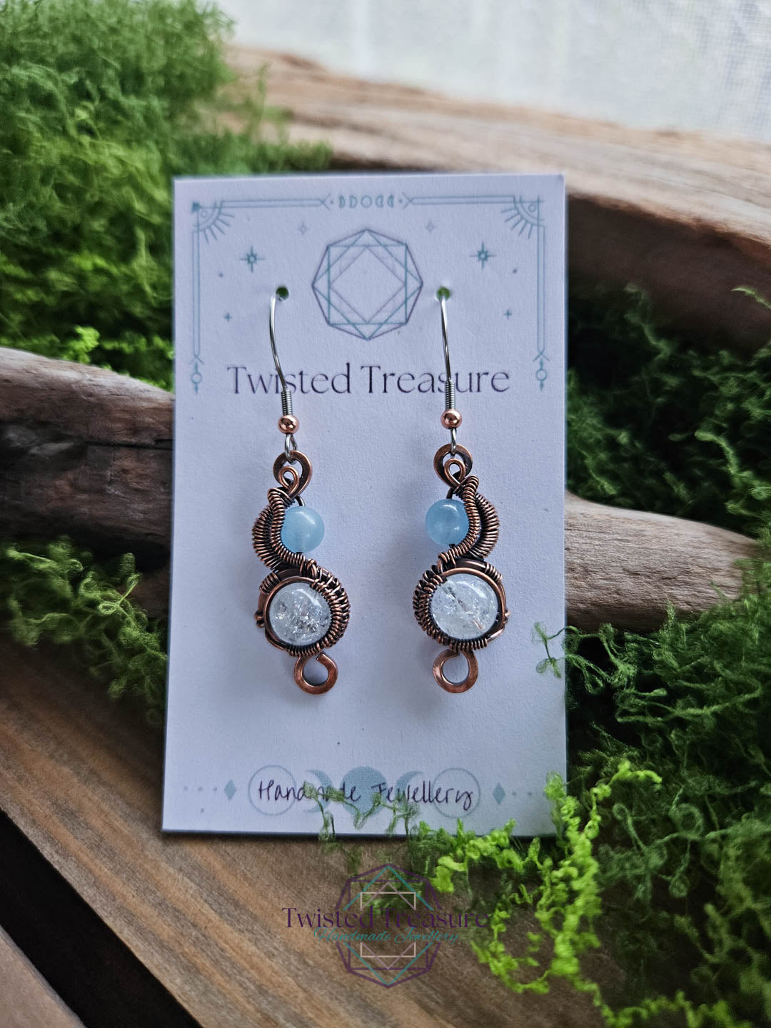 Copper Phase Earrings - Aquamarine & Quartz
