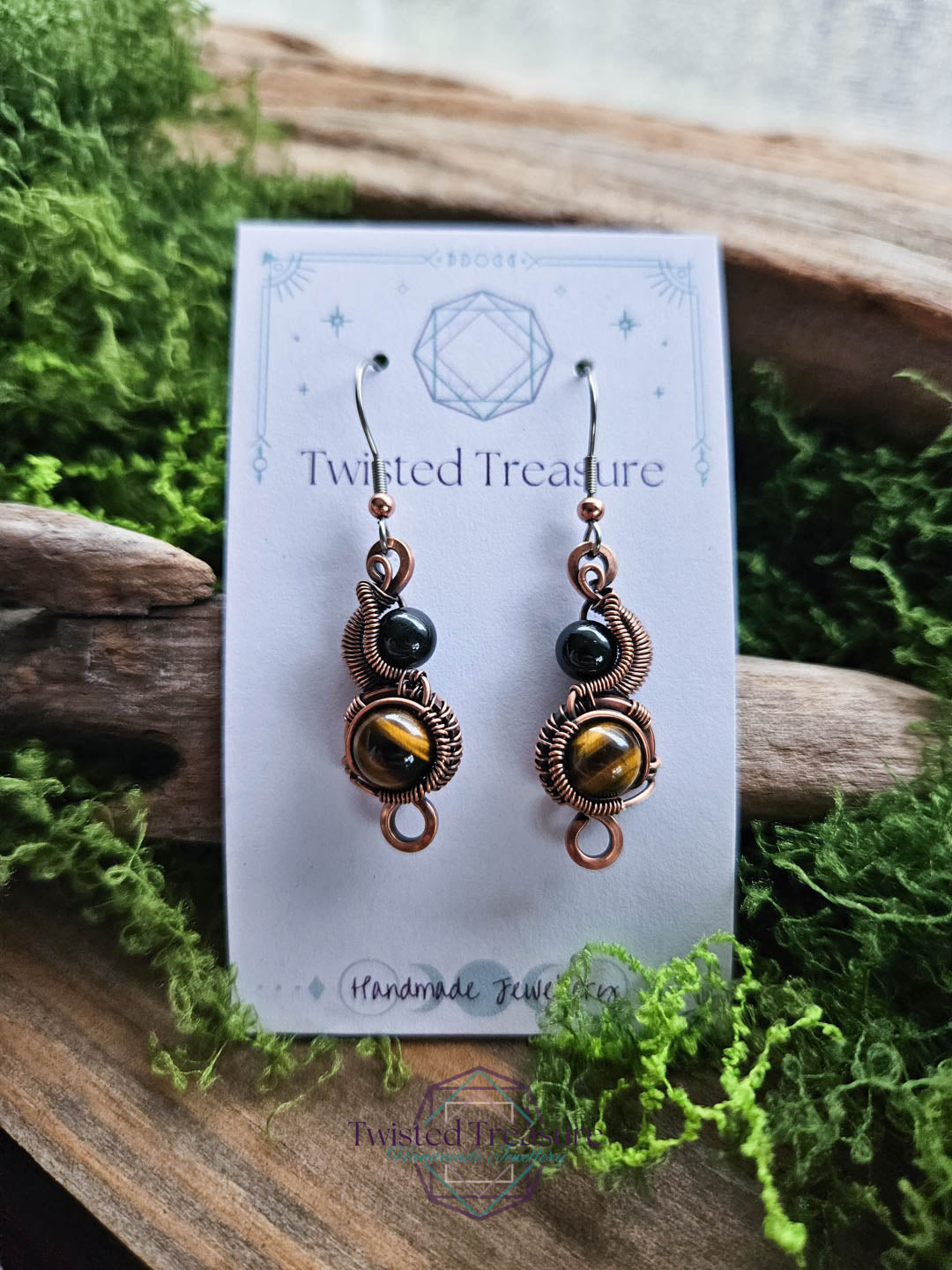 Copper Phase Earrings - Black Tourmaline & Tigers Eye