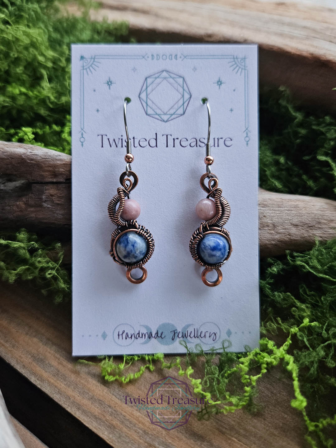 Copper Phase Earrings - Rhodonite & Sodalite