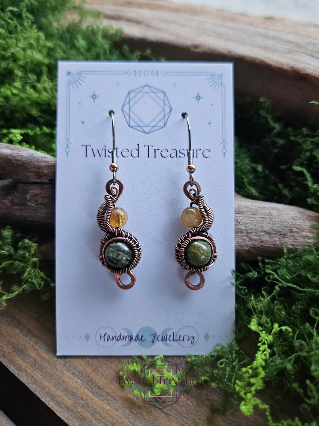 Copper Phase Earrings - Citrine & Green Tourmaline