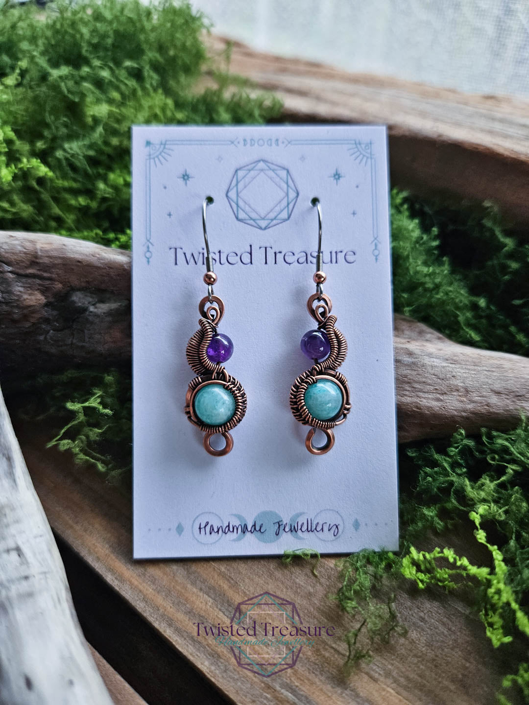 Copper Phase Earrings - Amethyst & Amazonite