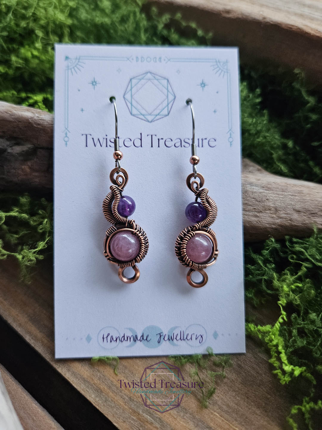 Copper Phase Earrings - Amethyst & Rose Quartz