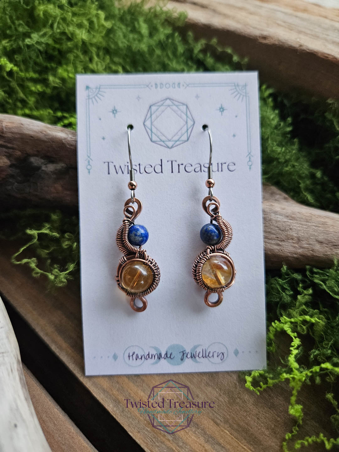 Copper Phase Earrings - Lapis Lazuli & Citrine