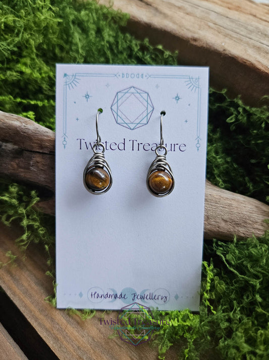 Titanium Dew Drop Earrings - Tiger's Eye