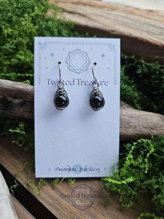 Titanium Dew Drop Earrings - Obsidian
