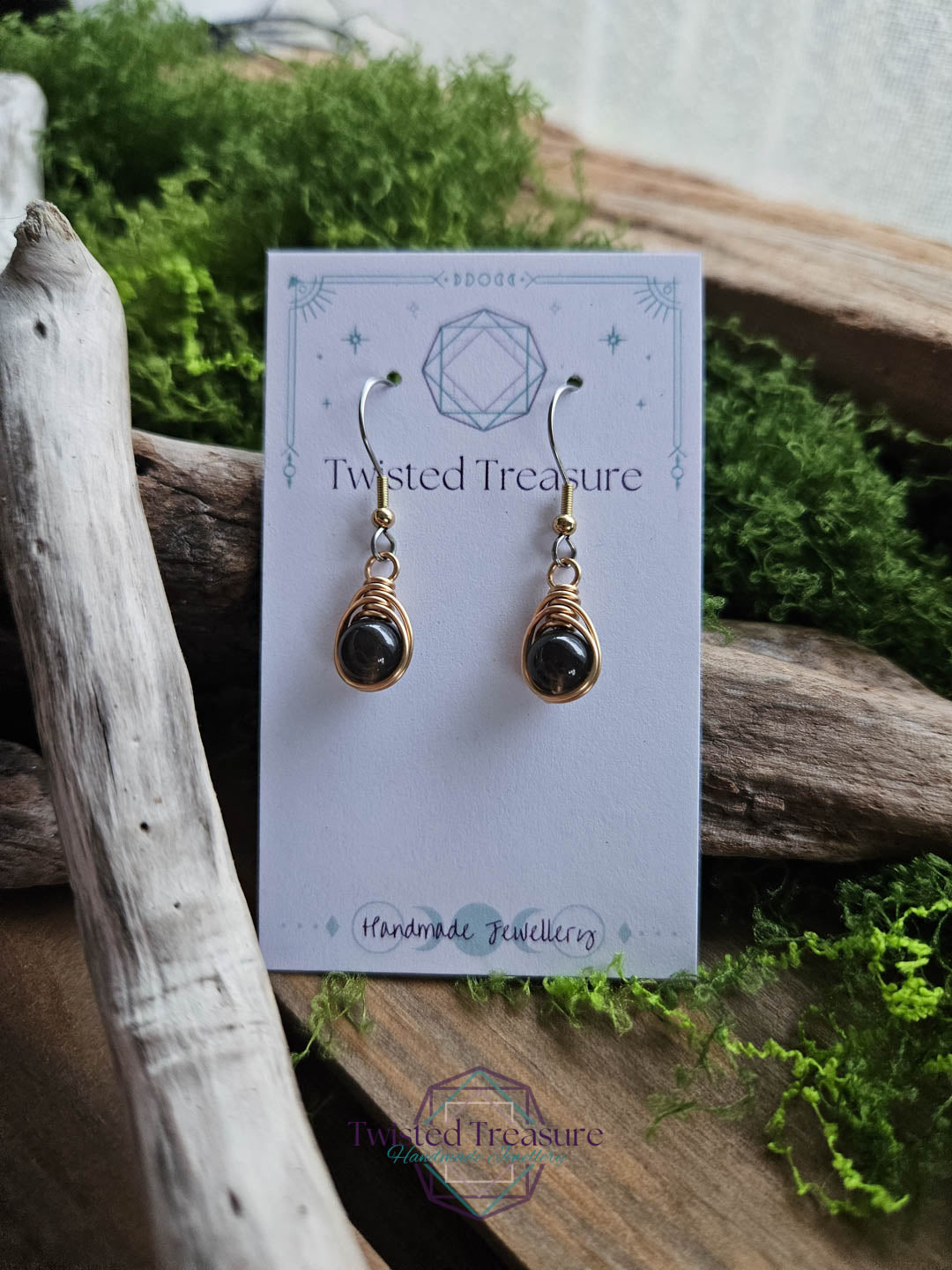 Bronze Dew Drop Earrings - Tektite