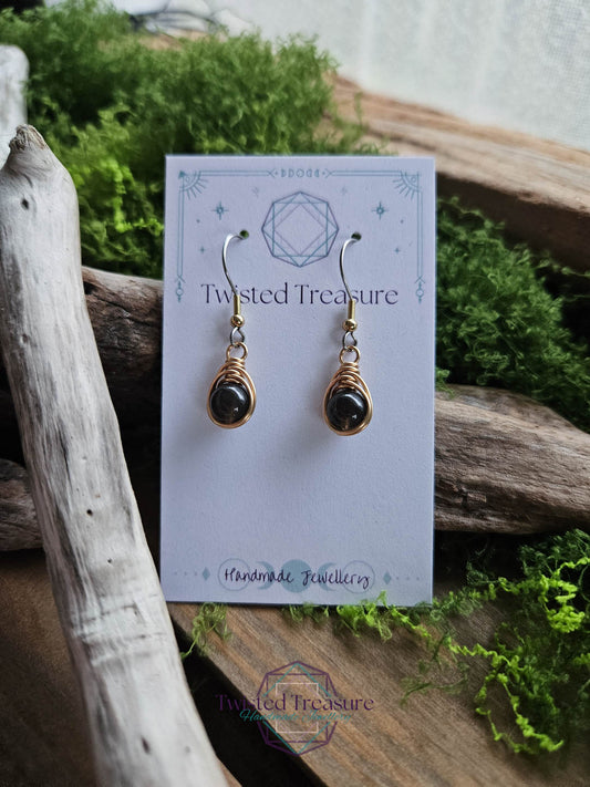Bronze Dew Drop Earrings - Tektite