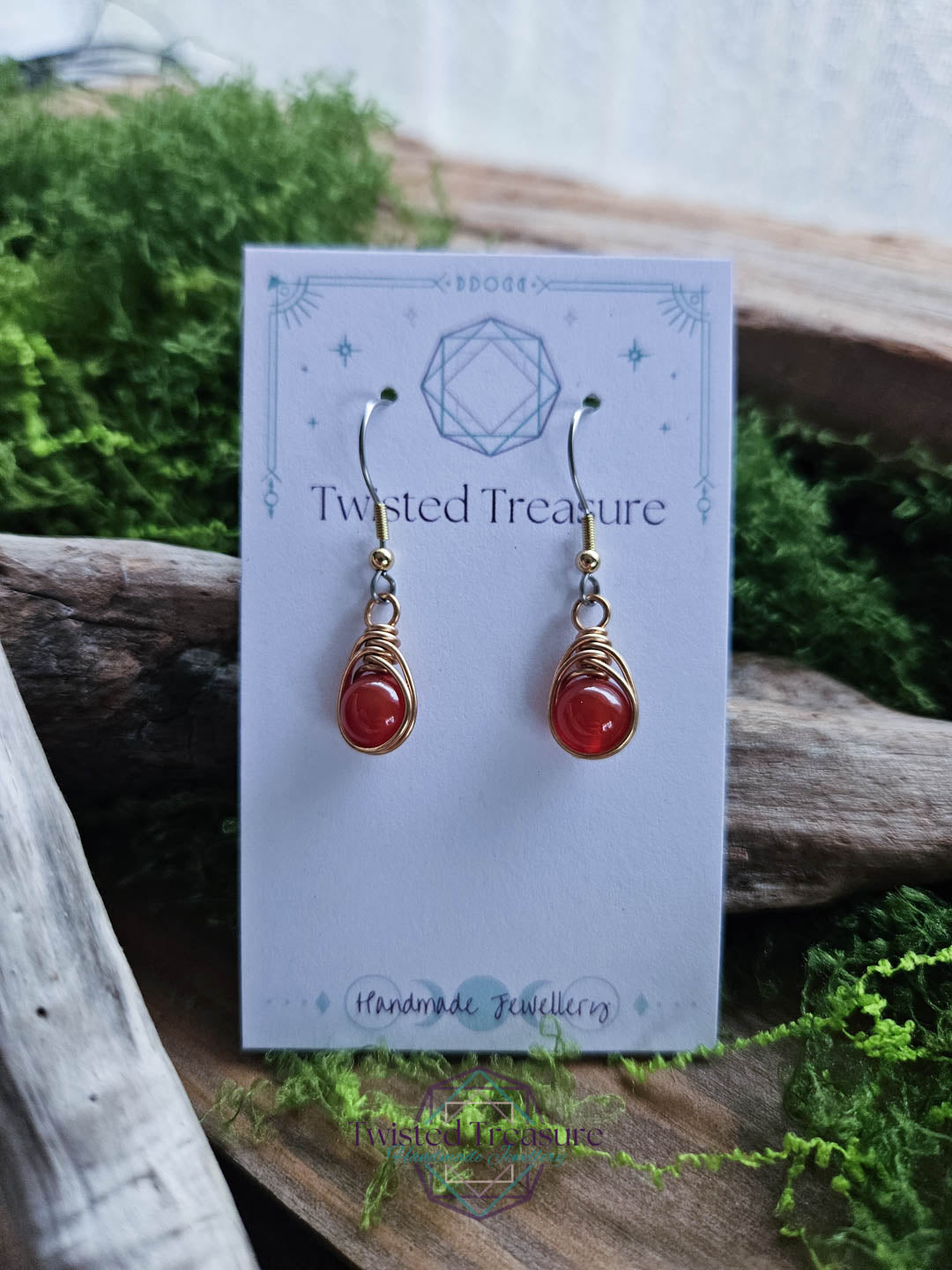 Bronze Dew Drop Earrings - Carnelian