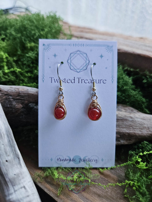 Bronze Dew Drop Earrings - Carnelian