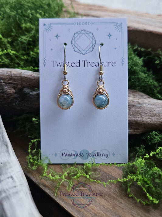 Bronze Dew Drop Earrings - Moss Agate