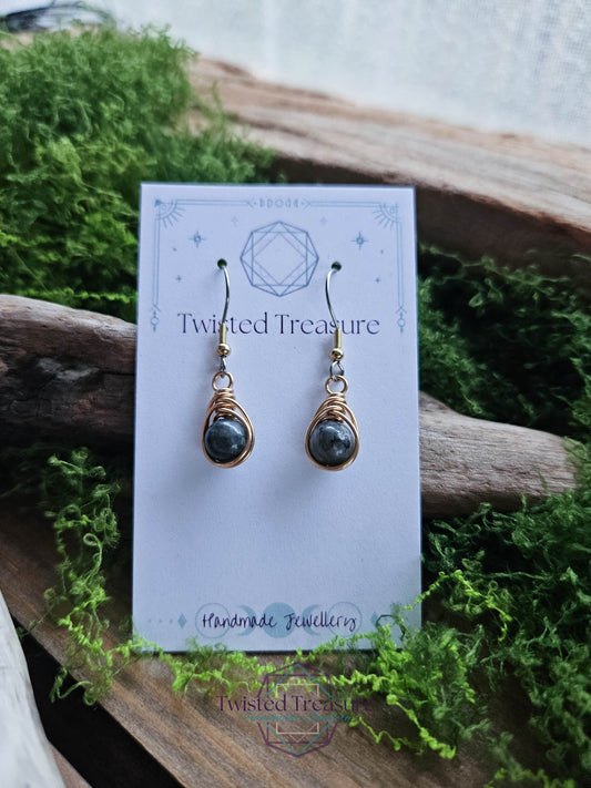 Bronze Dew Drop Earrings - Larvikite
