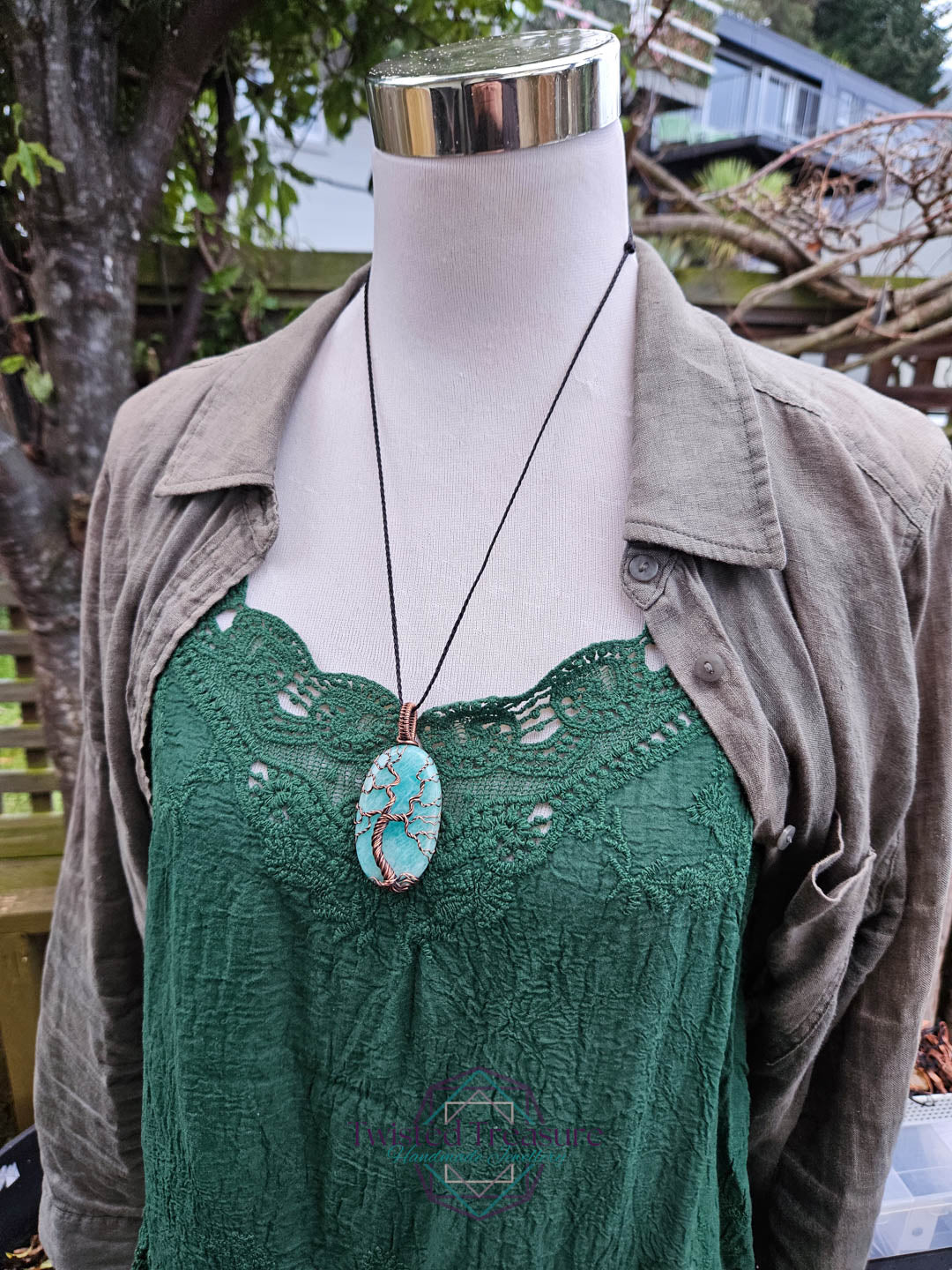 Amazonite and Copper Tree of Life Necklace