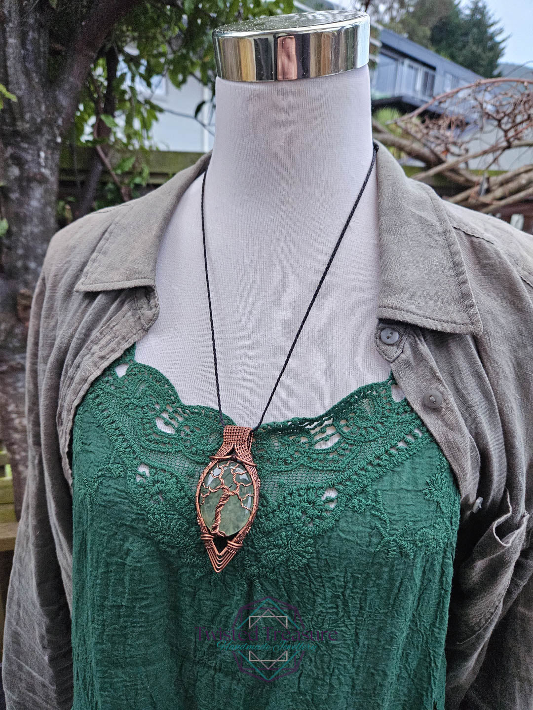 Prehnite Copper Tree Necklace