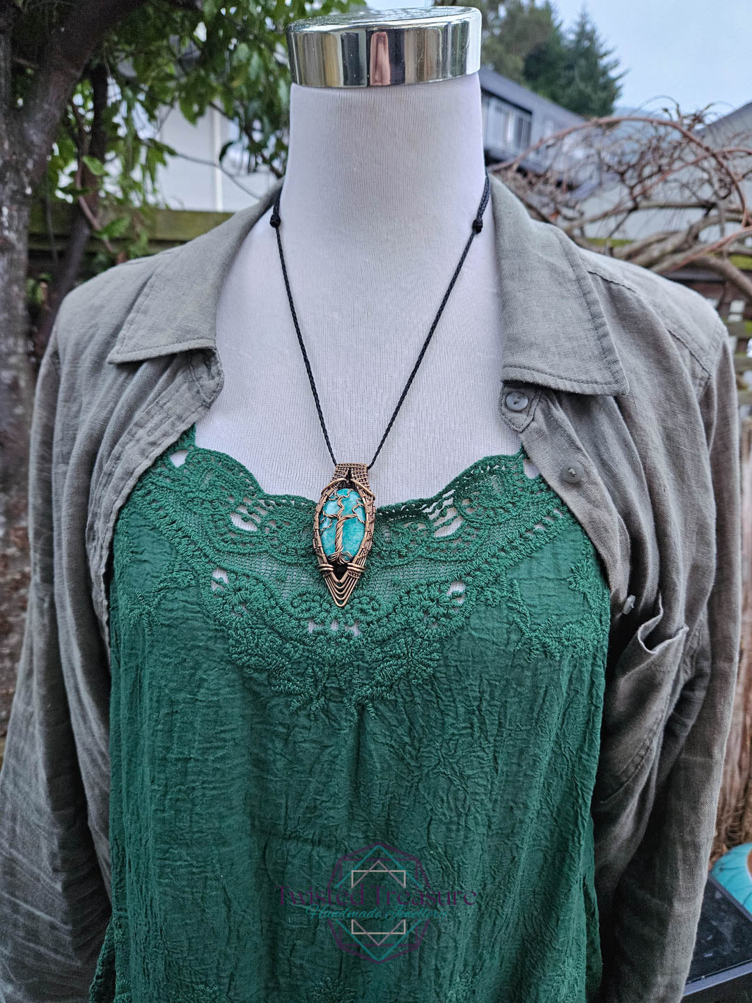 Amazonite Bronze Tree Necklace