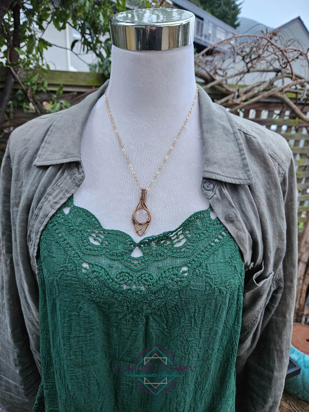 Rose Quartz Bronze Necklace