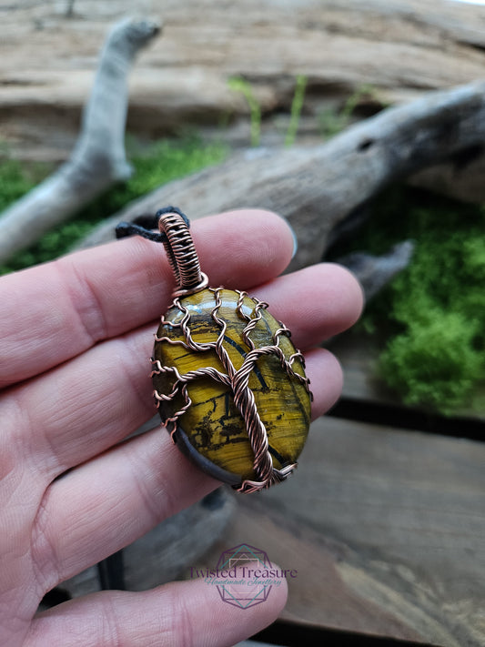 Tiger's Eye Copper Tree of Life Necklace