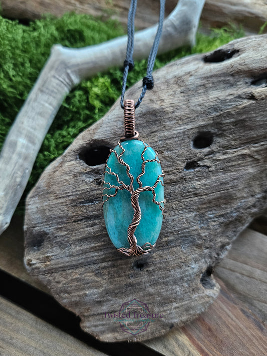 Amazonite and Copper Tree of Life Necklace
