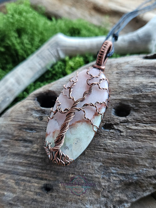 Morganite and Copper Tree of Life Necklace