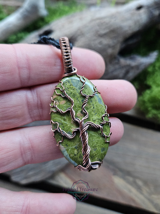 Vesuvianite Copper Tree of Life Necklace