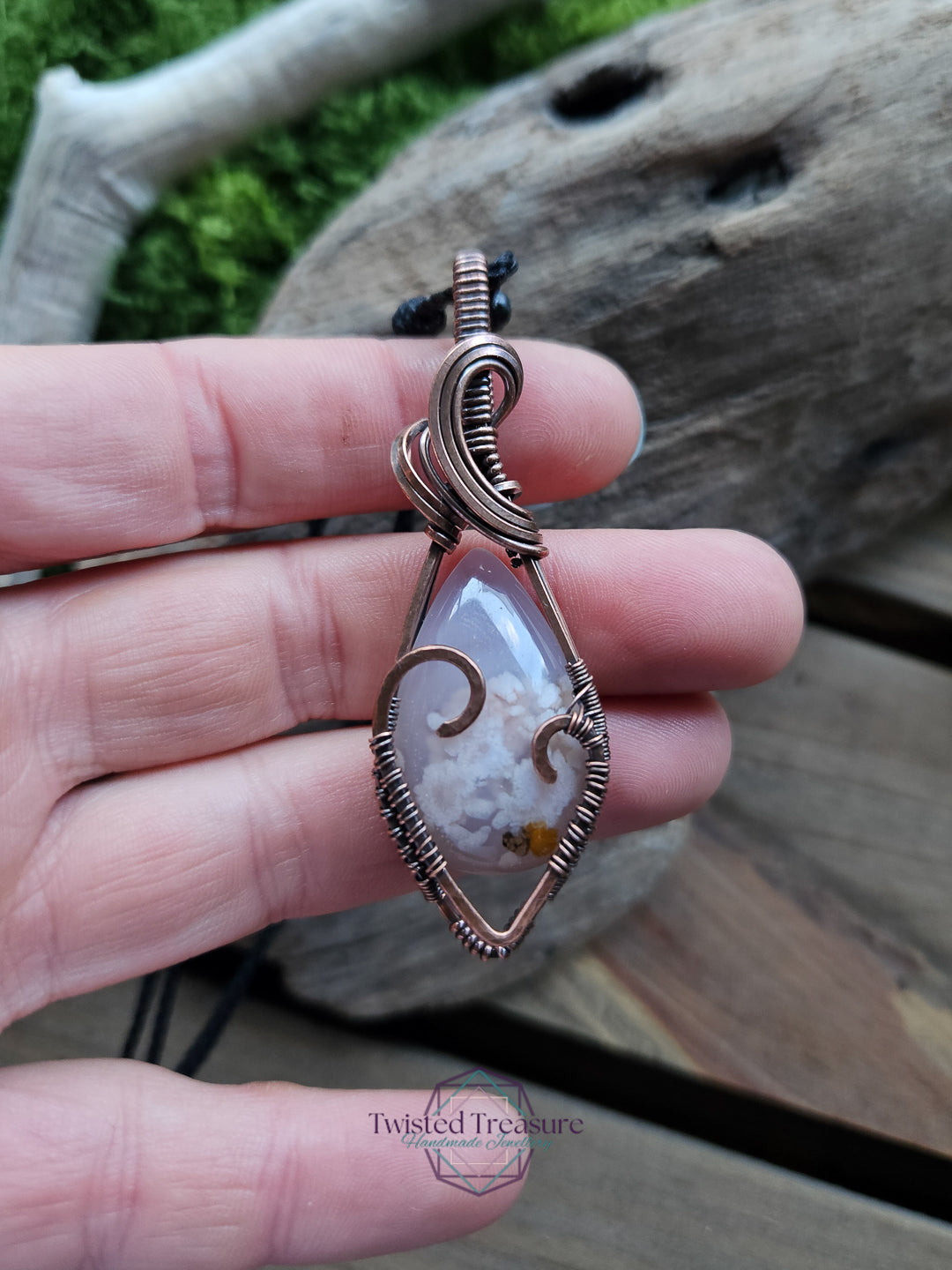Flower Agate and Copper Heart Necklace