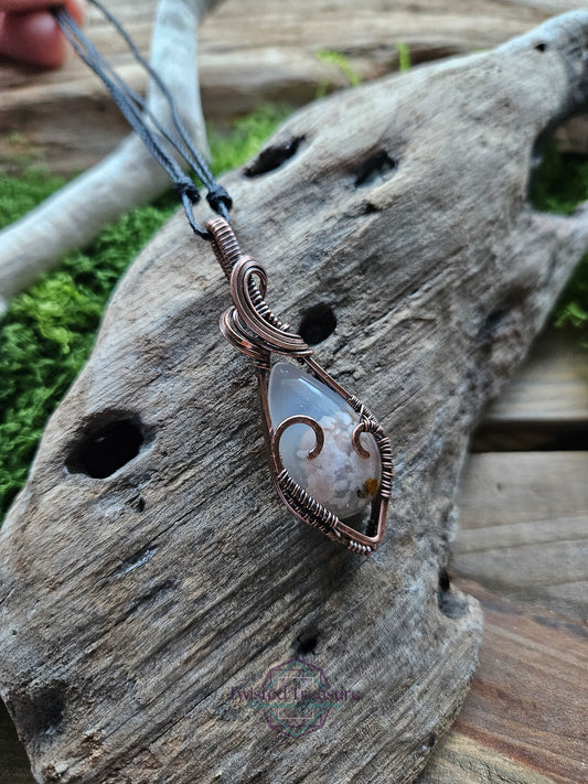 Flower Agate and Copper Heart Necklace
