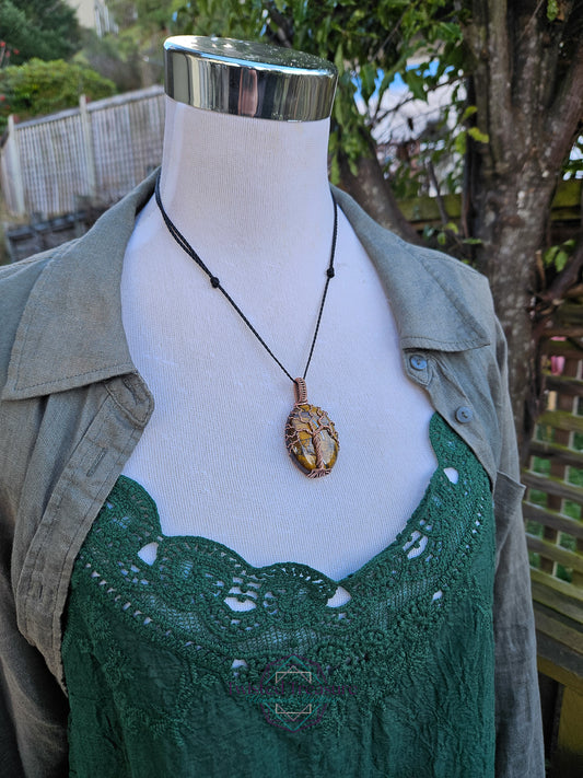 Tiger's Eye Copper Tree of Life Necklace