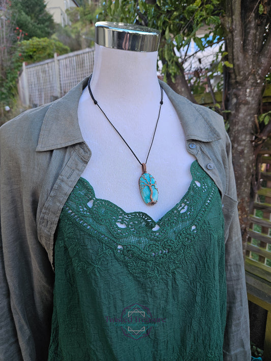Amazonite and Copper Tree of Life Necklace