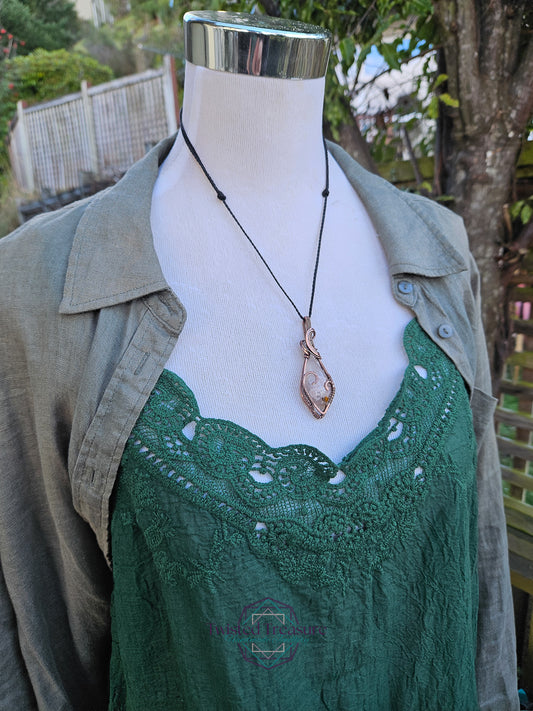 Flower Agate and Copper Heart Necklace