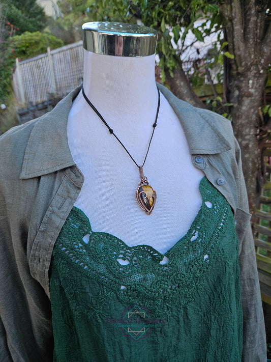 Tiger's Eye Copper Heart Necklace