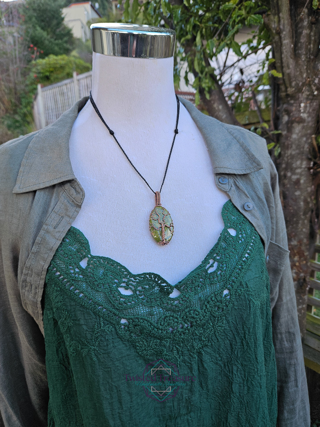 Vesuvianite Copper Tree of Life Necklace