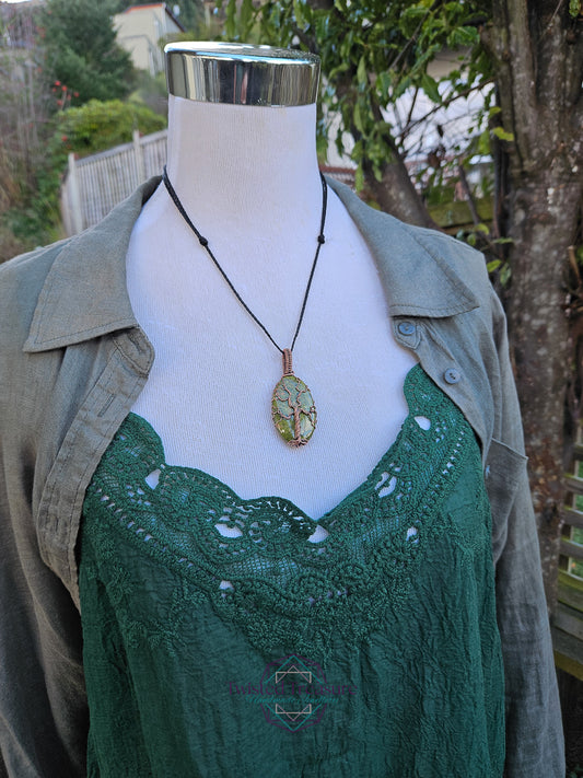 Vesuvianite Copper Tree of Life Necklace