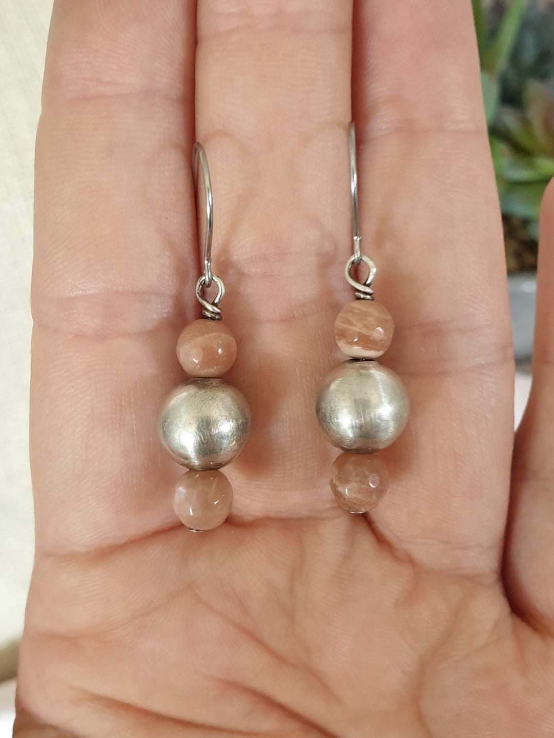 Sunstone and Silver Earrings