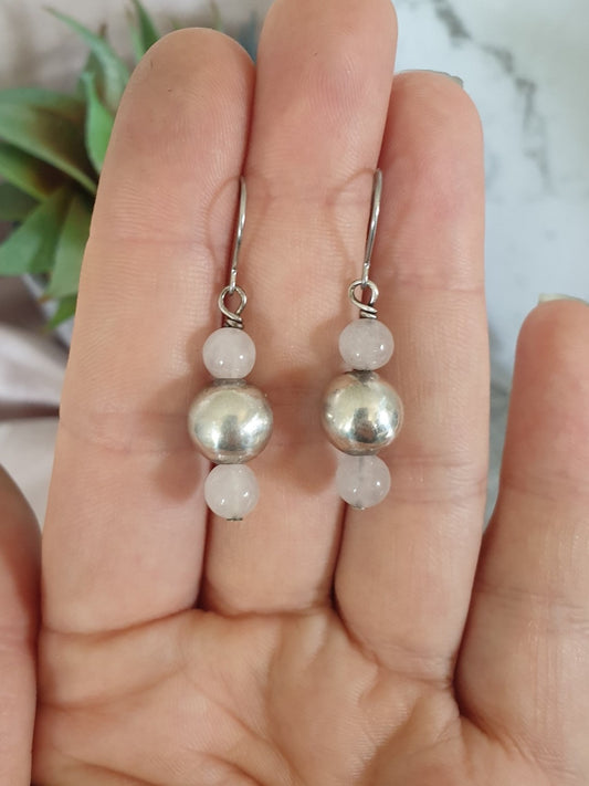 Rose Quartz and Silver Earrings