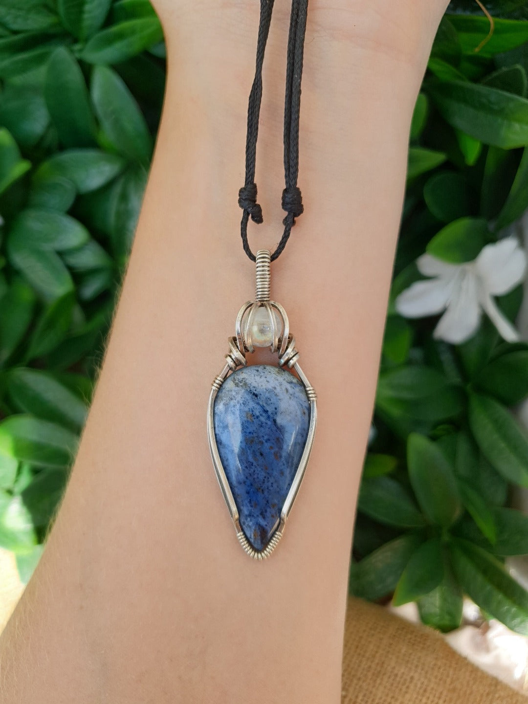 Dumortierite, Moonstone and Sterling Silver Necklace